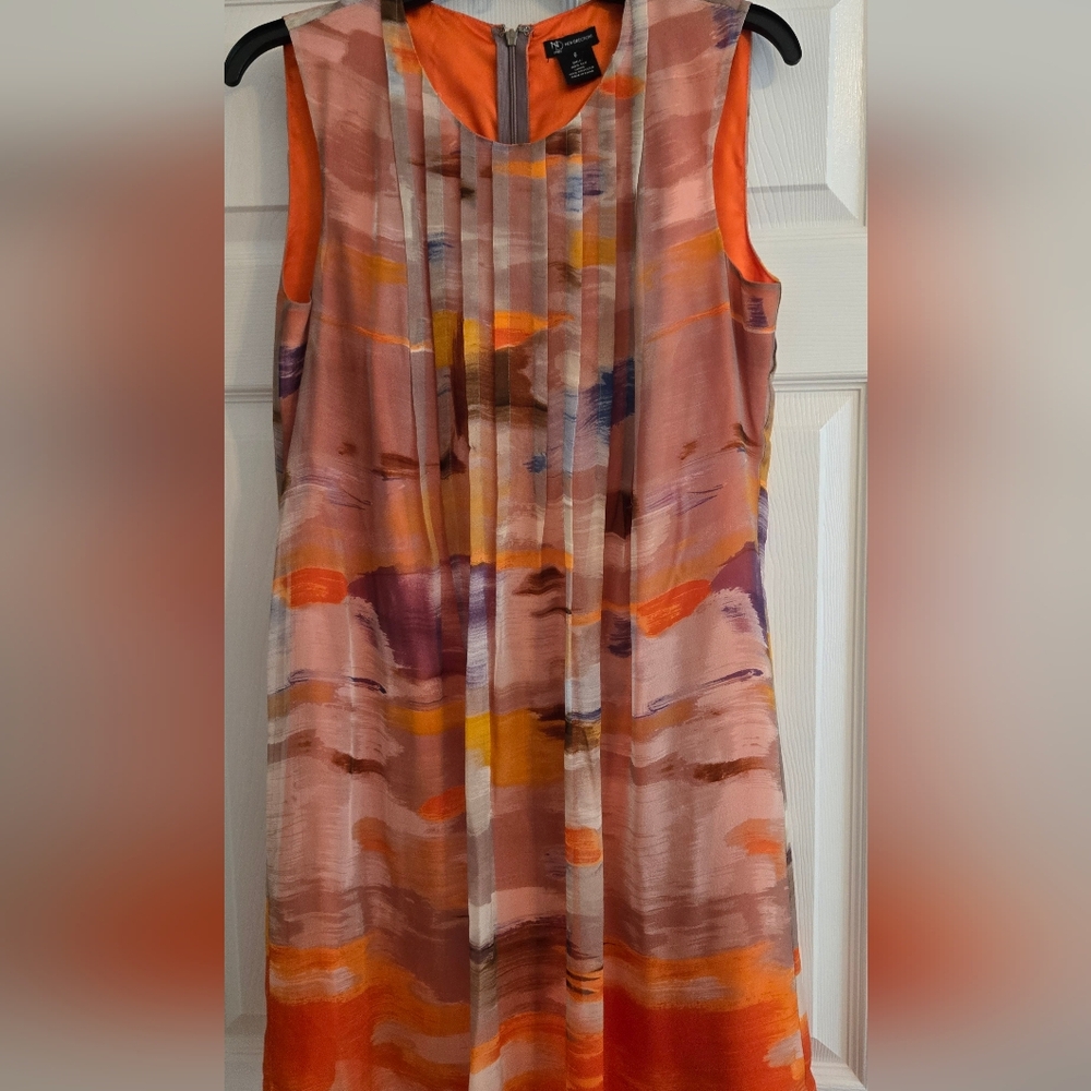 New Directios Sleeveless Abstract Watercolor Dress in Orange, Pink & Purple